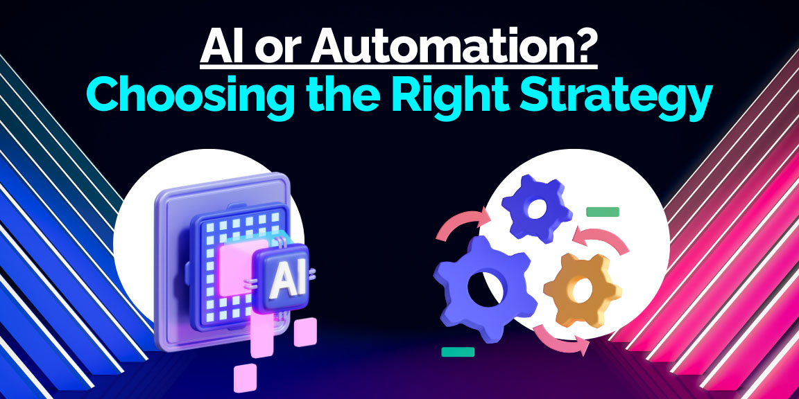 AI vs Automation explained for business, showing a brain and a gear connected with a line.