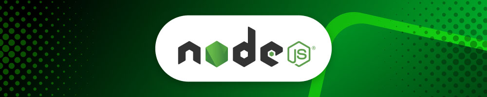 Green banner with the "Node.js" logo in a white oval.