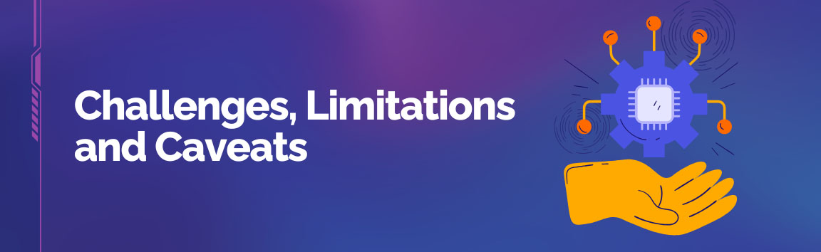 Graphic explaining challenges, limitations, and caveats of using artificial intelligence in education.