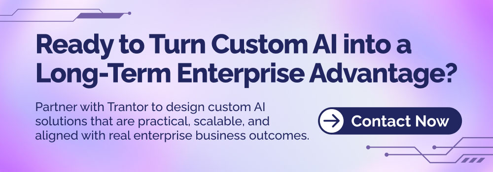 Custom AI development consulting banner focused on long-term enterprise business advantage.