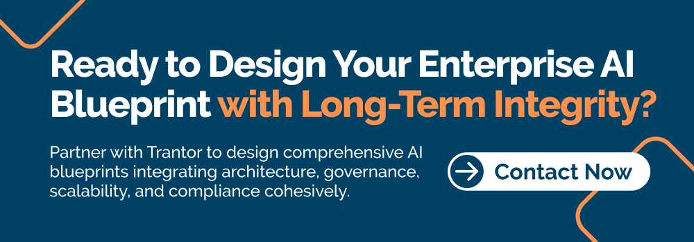 Enterprise AI blueprint design banner with long term strategy and contact call to action