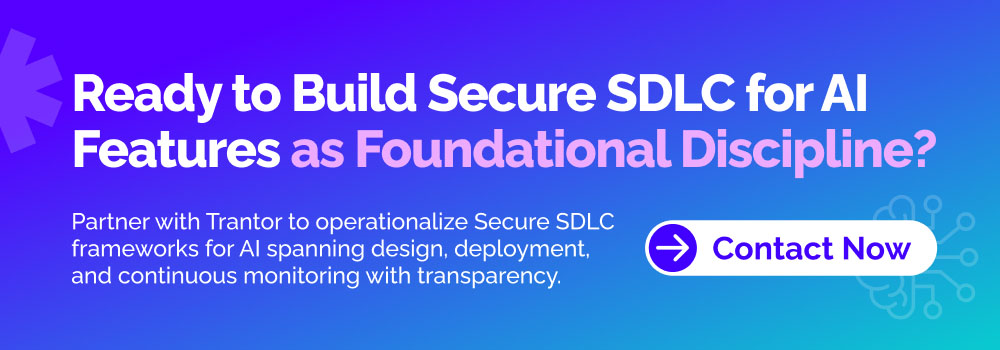 Call to action banner for building secure SDLC frameworks for AI features and governance.