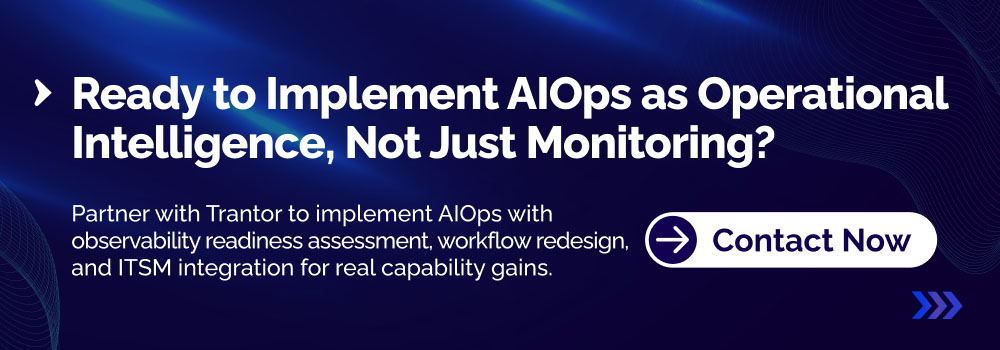 AIOps implementation banner highlighting AI-driven IT operations, observability, and automation strategy