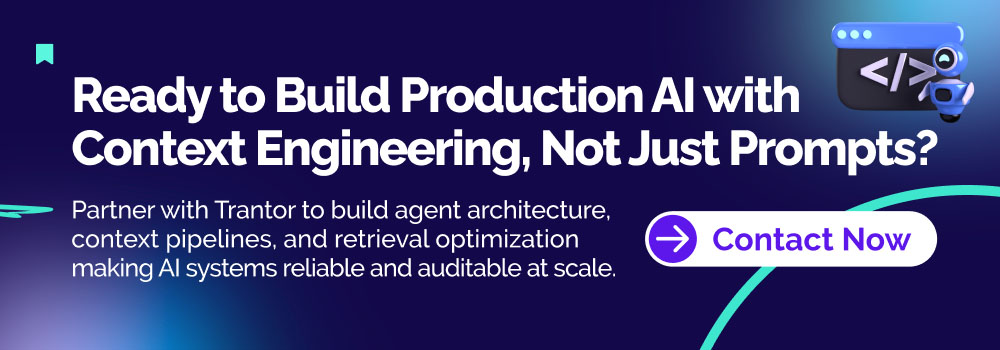 Context engineering for production AI banner highlighting agent architecture, context pipelines, and retrieval optimization for scalable AI systems